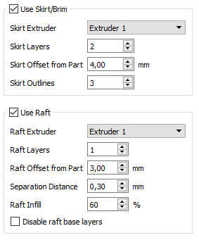 Paramètres du Raft dans Simplify3D